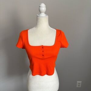 Shein Orange Square Neck Crop Top Size Small